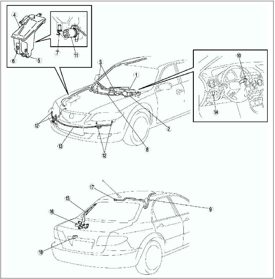 Mazda 6 Service Manual - Wiper and washer system - Location index